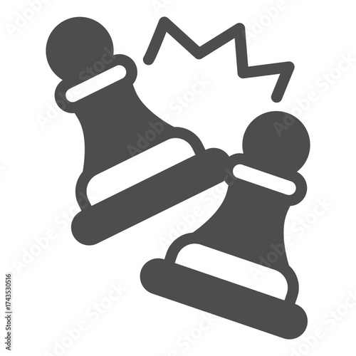 Chess battle solid icon, chess game concept. Vector graphics. Battle between two pawns sign on white background, glyph style icon for mobile or web design.