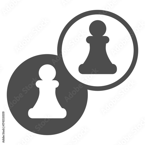 Two coins with pawns solid icon, chess game concept. Vector graphics. Chess pawn coins sign on white background, glyph style icon for mobile or web design.