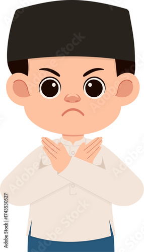 Cartoon Boy with Rejection Gesture