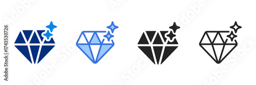 Diamond Icon Set Multiple Style Vector Illustration 