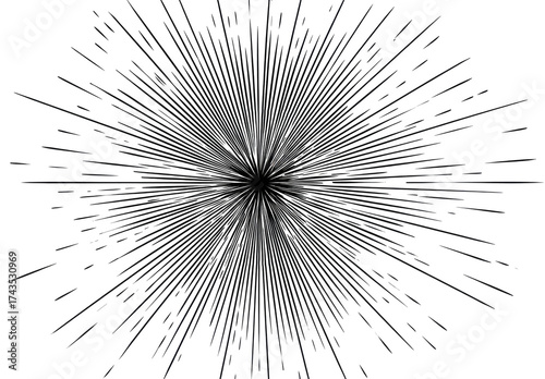 Radial design with radiating lines converging on a central dark point, giving the impression of explosion