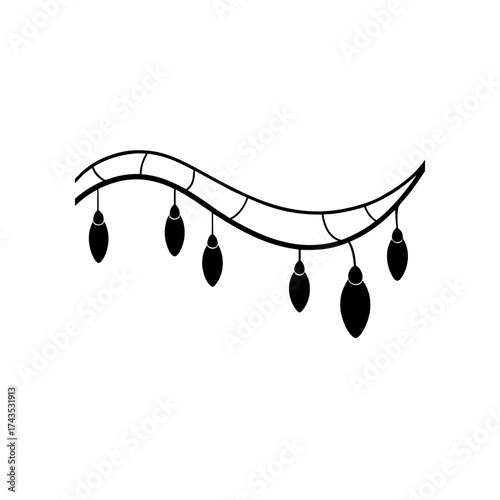 String of decorative lights hanging down on transparent background silhouette