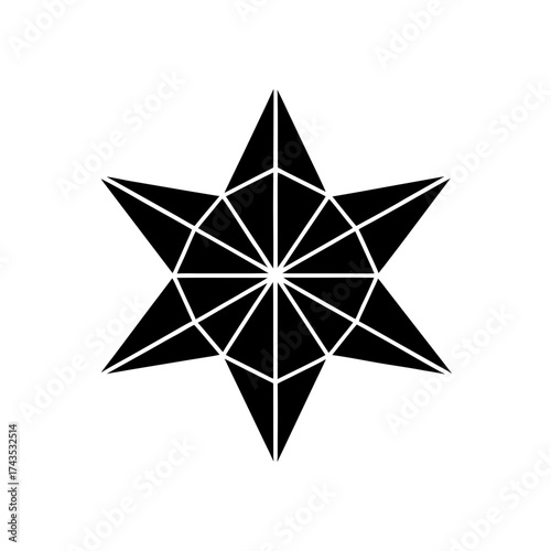 Geometric star with internal divisions lines on transparent background silhouette