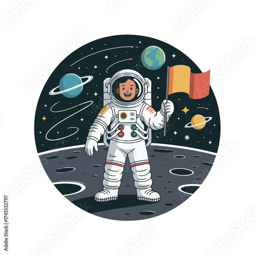 Cute little astronaut floating in space cartoon illustration for t-shirt, sticker and more designs