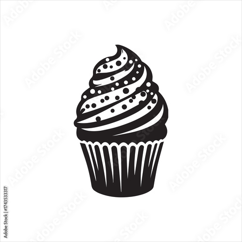 Stylized Cupcake Silhouette with Swirled Frosting and Sprinkles Detail.