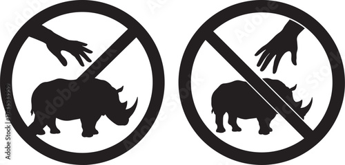 Two no touching rhinoceros signs silhouette