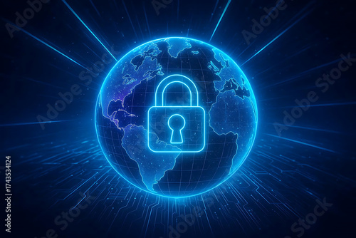 Wallpaper Mural global lock on blue background Torontodigital.ca