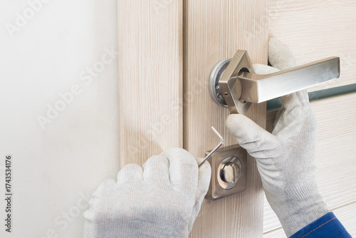 Removing the door handle from the inside of the door in the house using a hex key