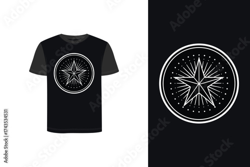 Tshirt mockup t shirt with star in circle graphic dark vector
