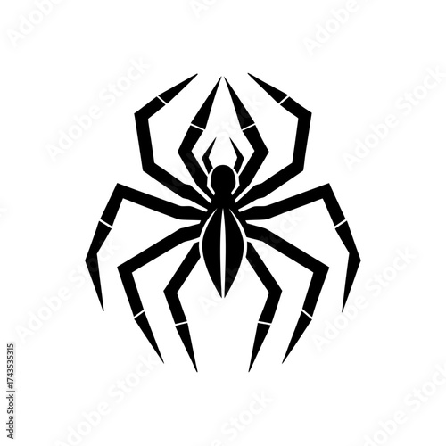 Black silhouette of a stylized spider art on transparent background