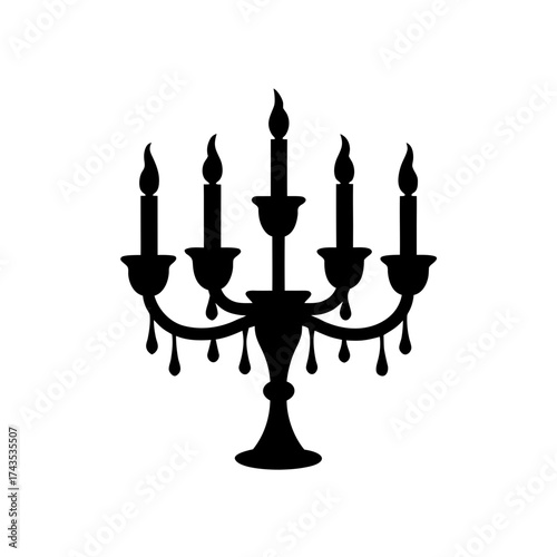 Silhouette of a candelabra with candles on transparent background