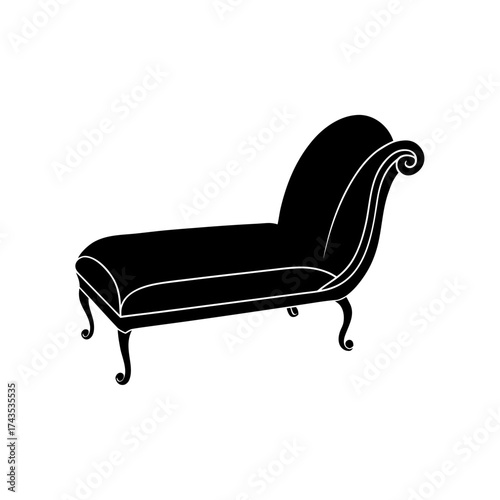 Illustration of a black chaise lounge chair on transparent background silhouette
