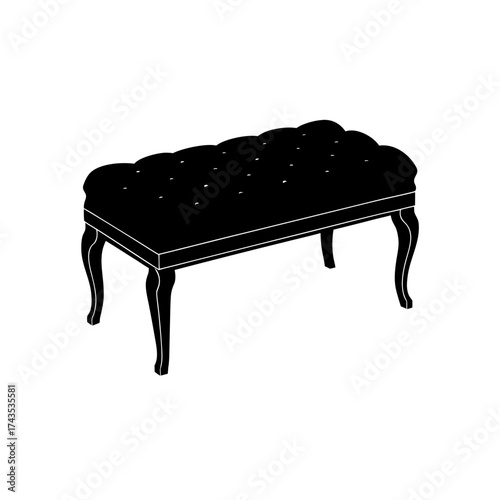 Illustration of a cushioned black bench seat on transparent background silhouette