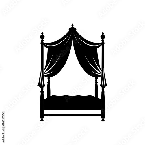 Silhouette of a classic canopy bed design on transparent background