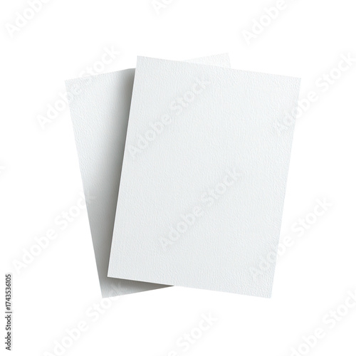 Two overlapping blank white rectangular paper sheets isolated against a black background