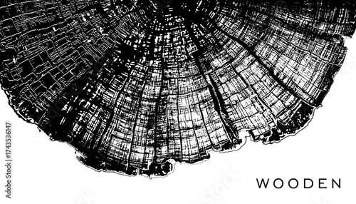Detailed tree cross section with visible annual growth rings, natural wood texture vector illustration