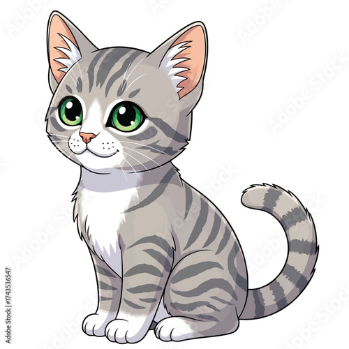 Vector illustration of cute tabby kitten sitting
