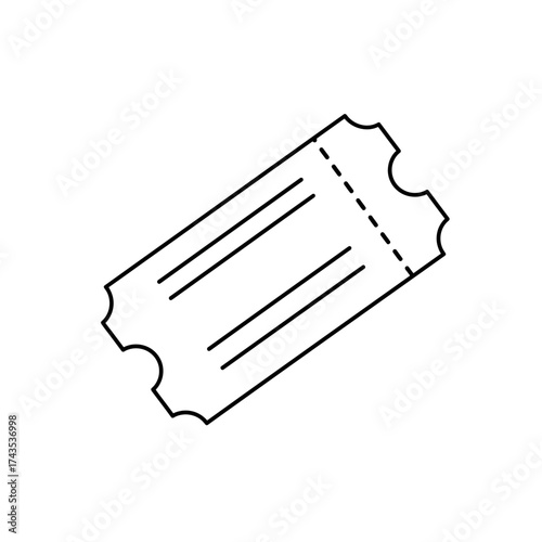 Hand drawn simple line art ticket icon isolated represents admission event entry pass or raffle stub design element isolated on white background