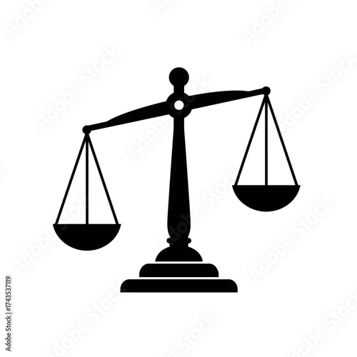 Iconic symbol of justice and law represented by scales of justice silhouette showing imbalance and legal fairness metaphor isolated on white background