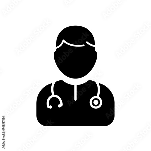 Professional doctor silhouette icon with stethoscope for healthcare medical services and professional consultation concepts isolated on white background