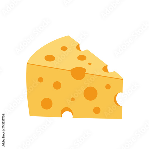 Delicious slice of swiss cheese with iconic holes isolated on for food and culinary concepts isolated on white background