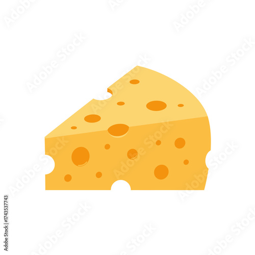 Delicious swiss cheese wedge with holes realistic isolated food object for culinary and gourmet content isolated on white background