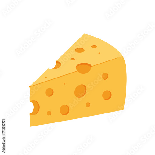 Delicious yellow swiss cheese wedge with characteristic holes isolated on a for food photography and culinary concepts isolated on white background