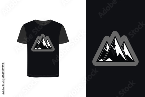 Tshirt mockup t shirt with stylized mountain range graphic dark vector