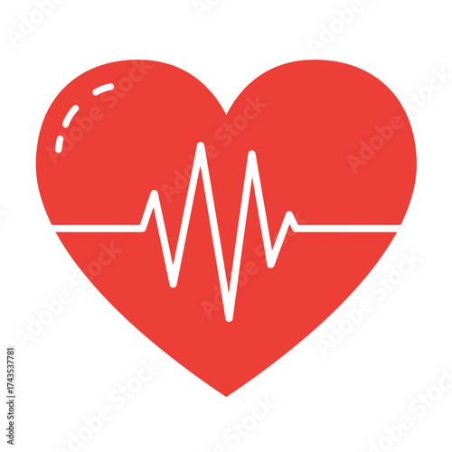 Dynamic red heartbeat pulse graphic representing health vitality and life force concept with ekg waveform inside symbolizing cardiology and medical care isolated on white background