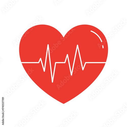 Red heart with white ekg line symbolizing life health vitality and medical cardiology care isolated on white background