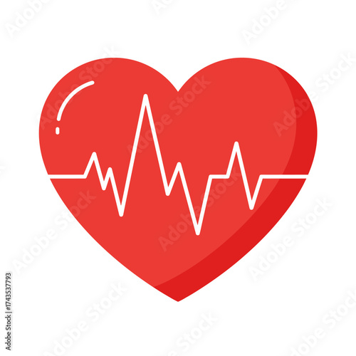 Red heart symbol with electrocardiogram pulse line representing life health cardiac rhythm heartbeat vitality and medicine concept isolated on white background