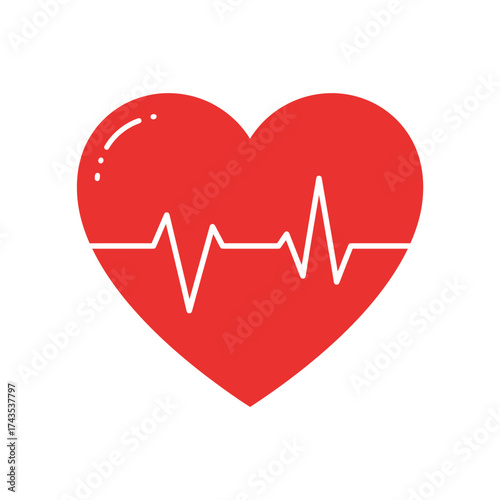 Red heartbeat symbol healthcare medical cardiology pulse ecg line represents vitality and health awareness isolated on white background
