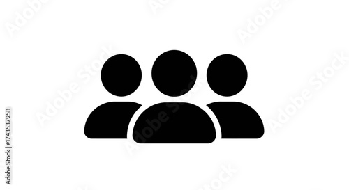 Simple black silhouette icon representing a group of three people or a team standing together creating a sense of community and collaboration isolated on white background