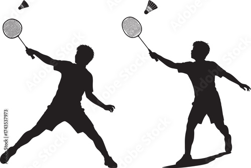 Two badminton players in action silhouette