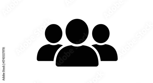 Simple black icon silhouette of three people symbolizing teamwork community group and networking concepts for digital use isolated on white background