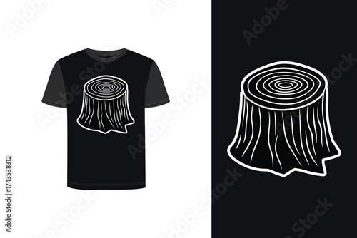 Tshirt mockup t shirt with stylized tree stump graphic isolated tree stump wood bark