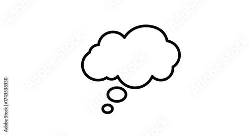 Empty white thought bubble outline icon symbol representing ideas imagination contemplation and communication with simple clean lines isolated on white background