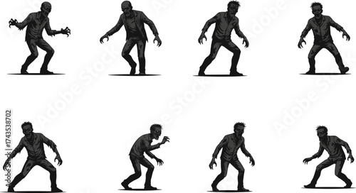 Creepy Vector Zombie Characters with Chains and Tattered Clothes Perfect for Halloween Design, Horror Game Art, or Scary Illustration Projects