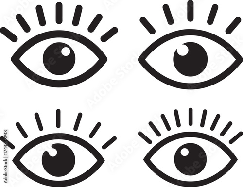 Four stylized eye silhouettes with eyelashes