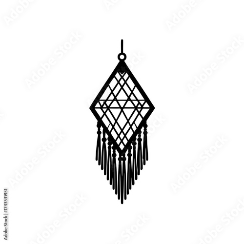Geometric diamond shaped fringe earring art on transparent background silhouette
