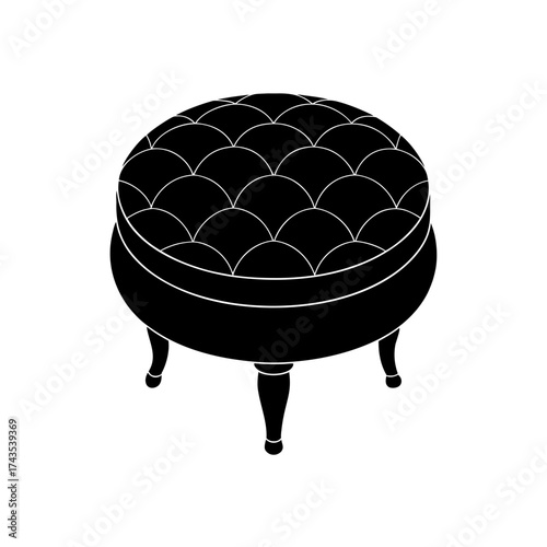 Silhouette of a round tufted footstool art on transparent background
