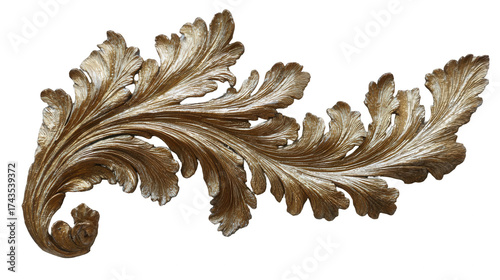 Ornate golden acanthus leaf scrollwork isolated on transparent background