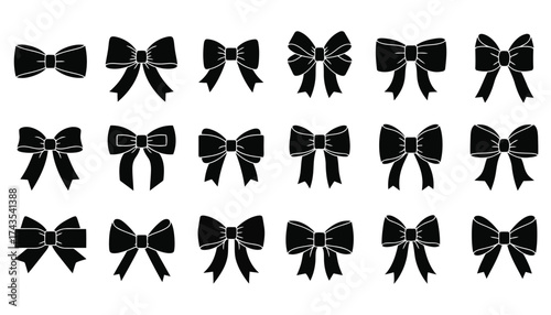 Collection of Black Bow Tie Silhouettes in Various Styles and Sizes vector illustration