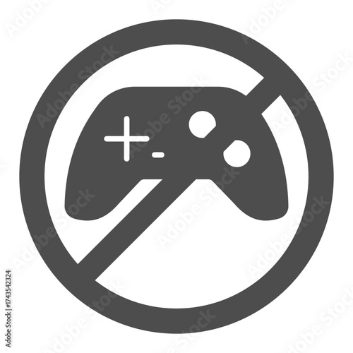 Joystick ban solid icon, game controller concept. Vector graphics. Forbidden, prohibited item sign on white background, glyph style icon for mobile or web design.