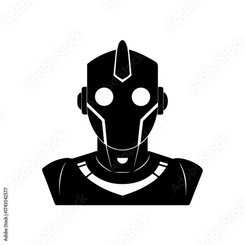 Illustration of a stylized robot character on transparent background silhouette