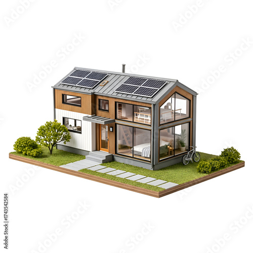 Wallpaper Mural Modern House Model Showcases Solar Panels, Sustainable Design, and Green Living Concept Torontodigital.ca
