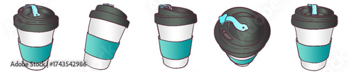 Takeaway Coffee Cup with Lid and Sleeve – Cute Hand Drawn Reusable Cup Clipart for Cafe, Beverage and Morning Drink Theme