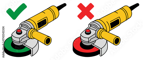 angle grinder correct and incorrect usage safety illustration