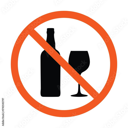 Vector illustration of no alcohol symbol with bottle and glass