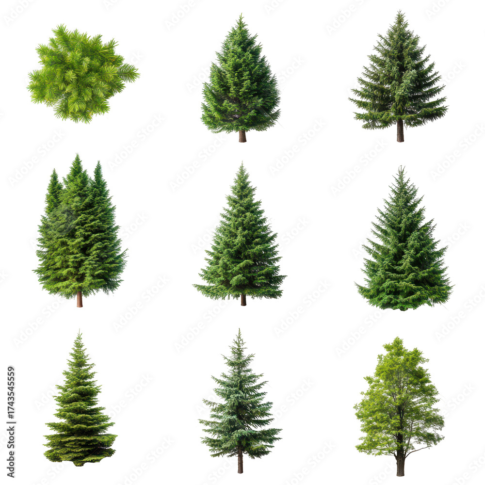 Obraz premium Collection of various evergreen trees 